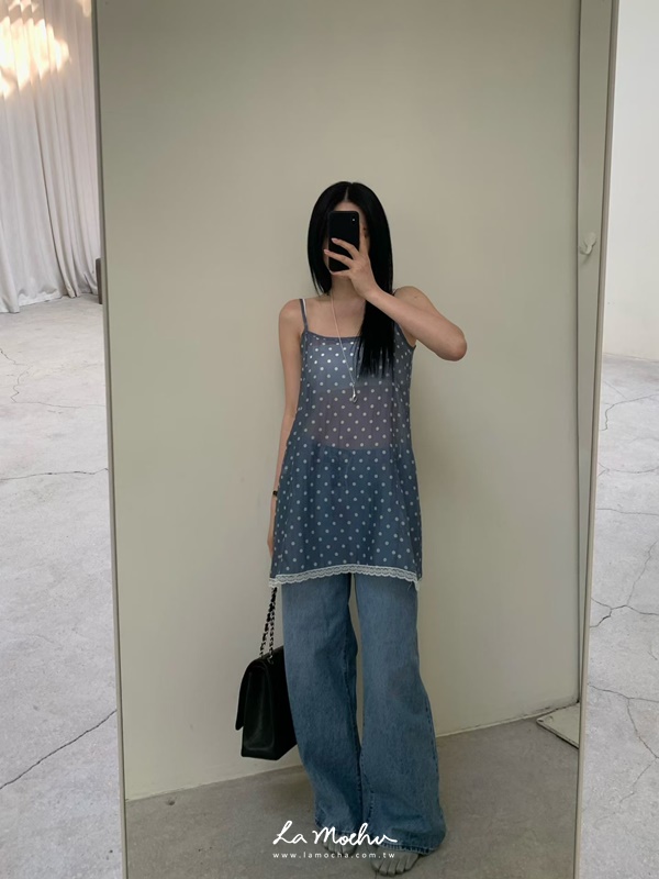 細肩點點蕾絲短洋裝